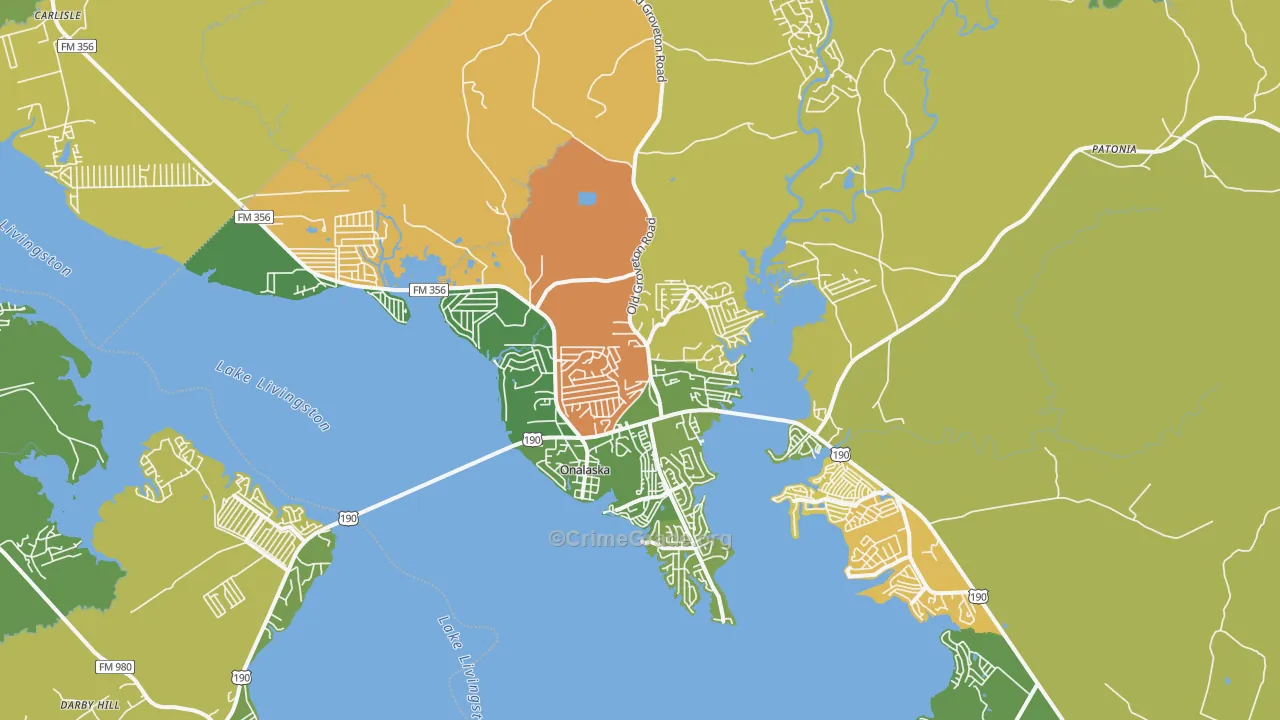 Onalaska, TX Map of Vandalism Rates