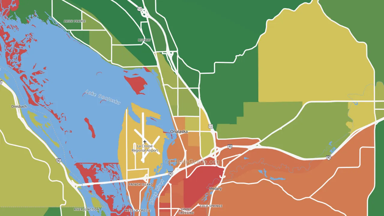 Onalaska, WI Map of Vandalism Rates