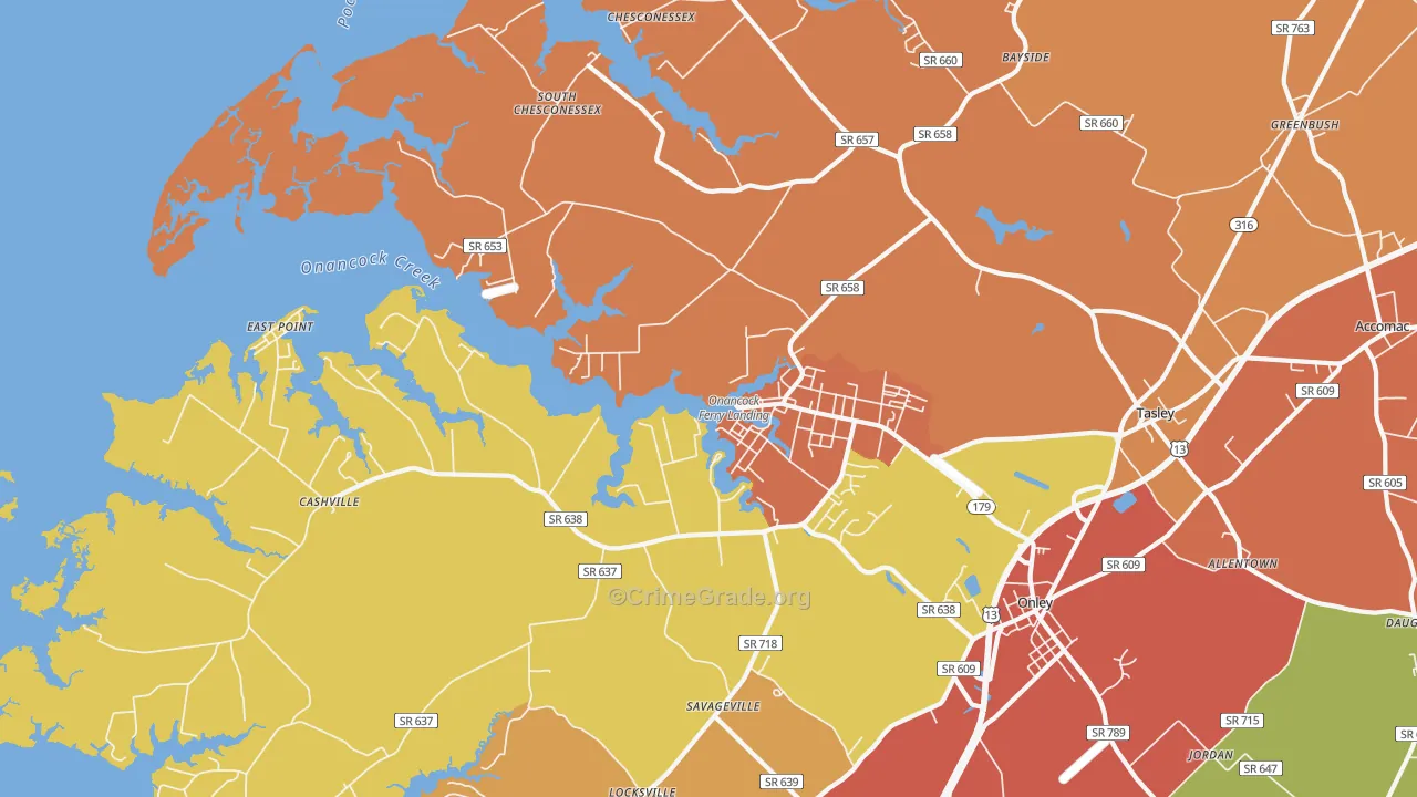 Onancock, VA Map of Vandalism Rates