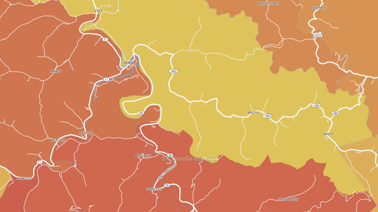 Oneida, KY Map of Vandalism Rates