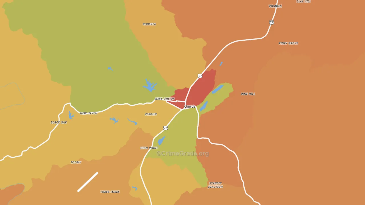 Oneida, TN Map of Vandalism Rates