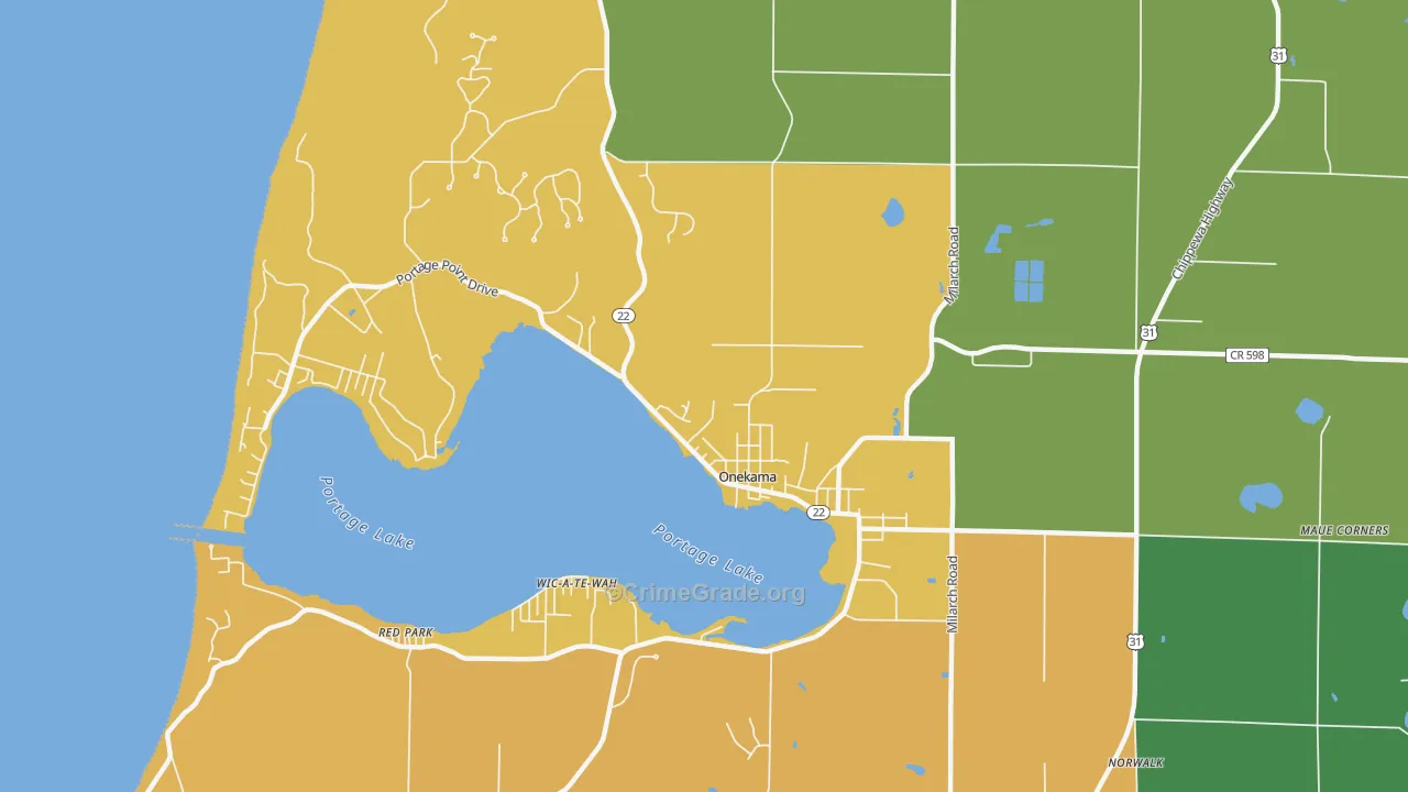 Onekama, MI Map of Vandalism Rates