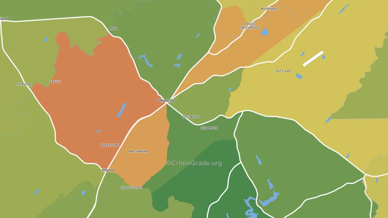 Oneonta, AL Map of Vandalism Rates