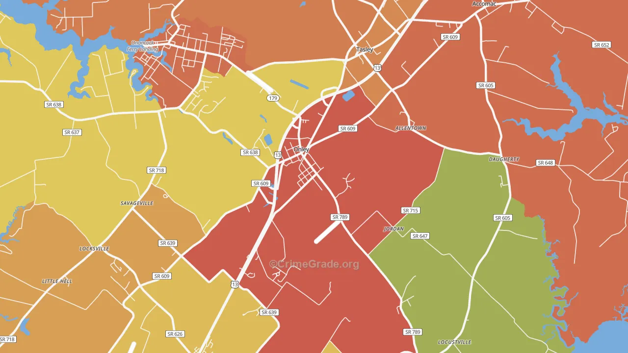 Onley, VA Map of Vandalism Rates