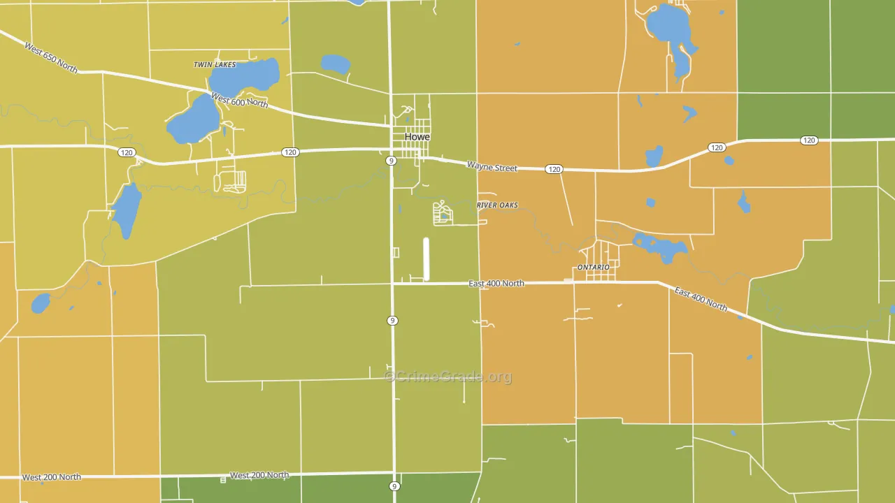 Ontario, IN Map of Vandalism Rates