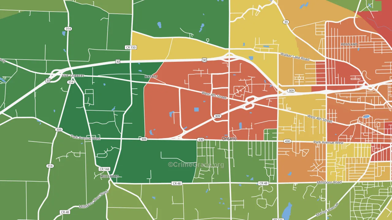 Ontario, OH Map of Vandalism Rates