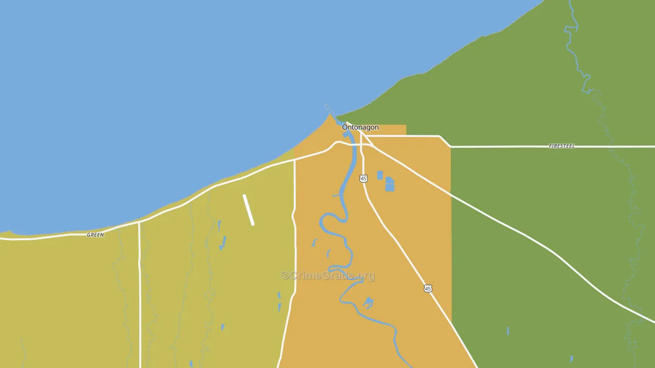 Ontonagon, MI Map of Vandalism Rates