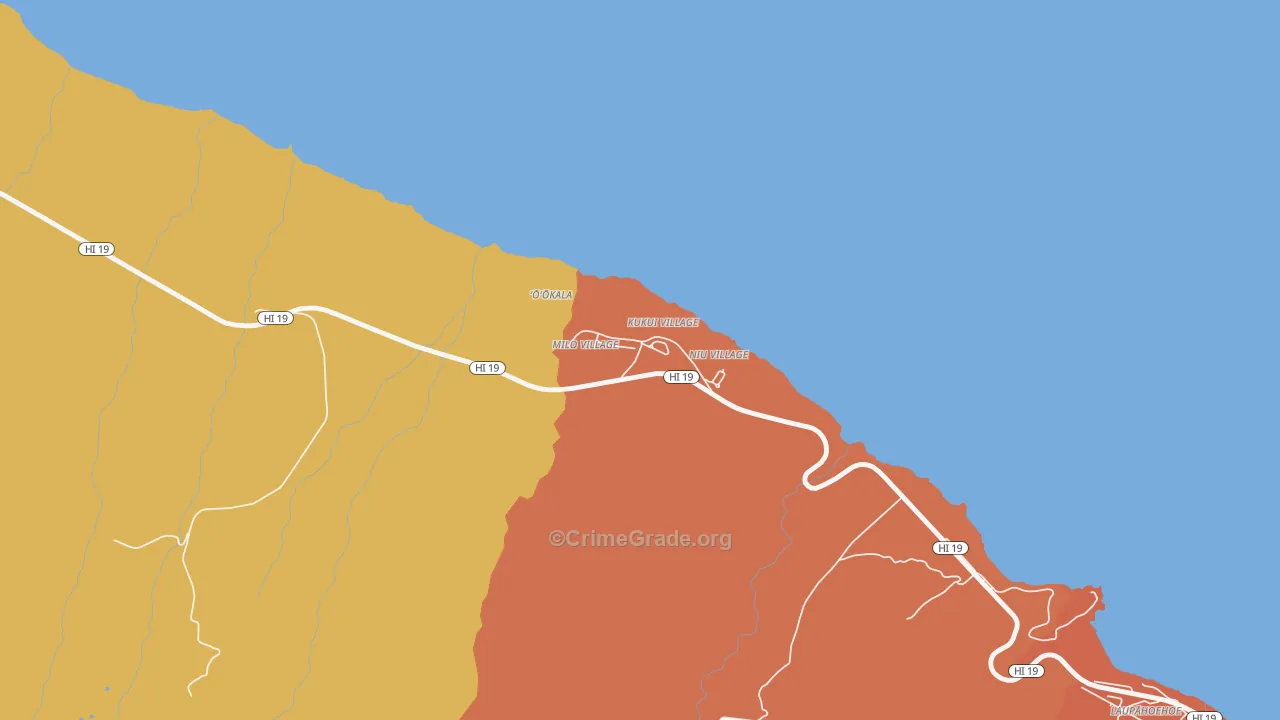 Ookala, HI Map of Vandalism Rates