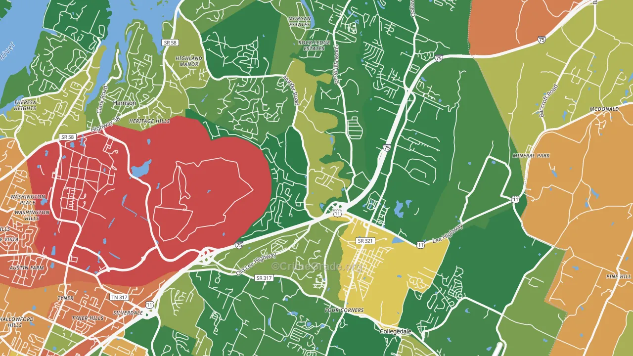 Ooltewah, TN Map of Vandalism Rates