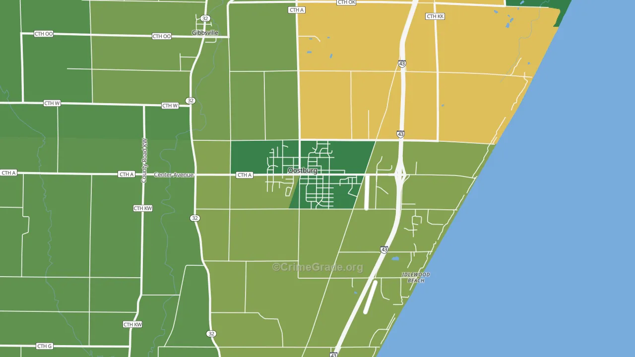 Oostburg, WI Map of Vandalism Rates