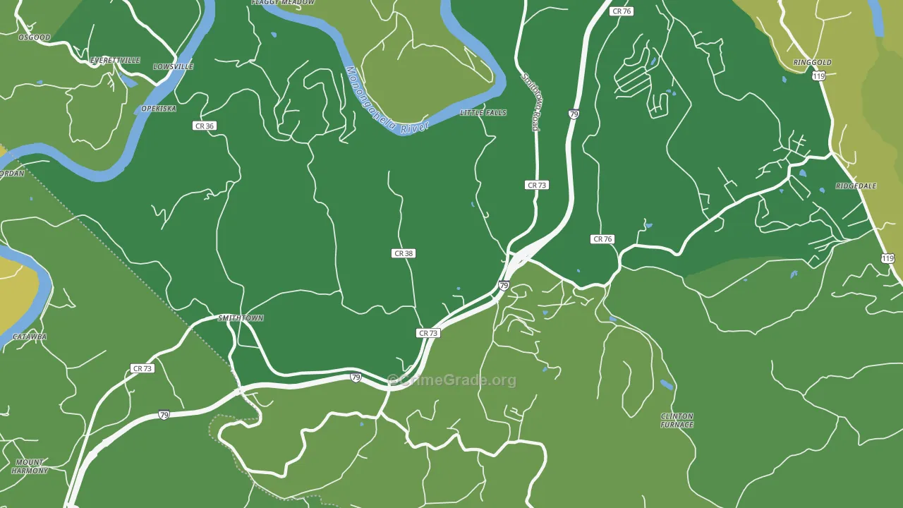 Opekiska, WV Map of Vandalism Rates