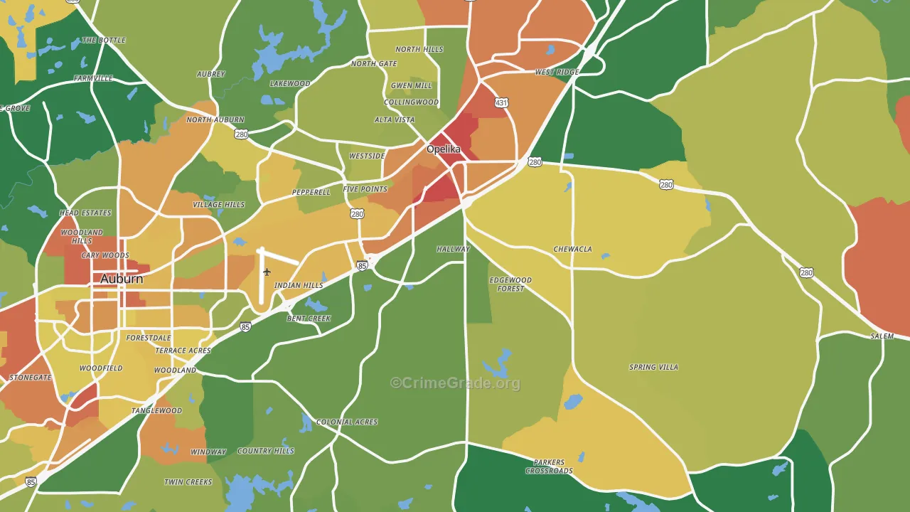 Opelika, AL Map of Vandalism Rates