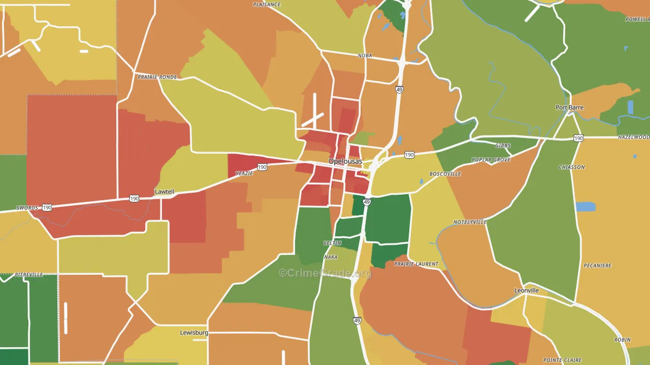 Opelousas, LA Map of Vandalism Rates