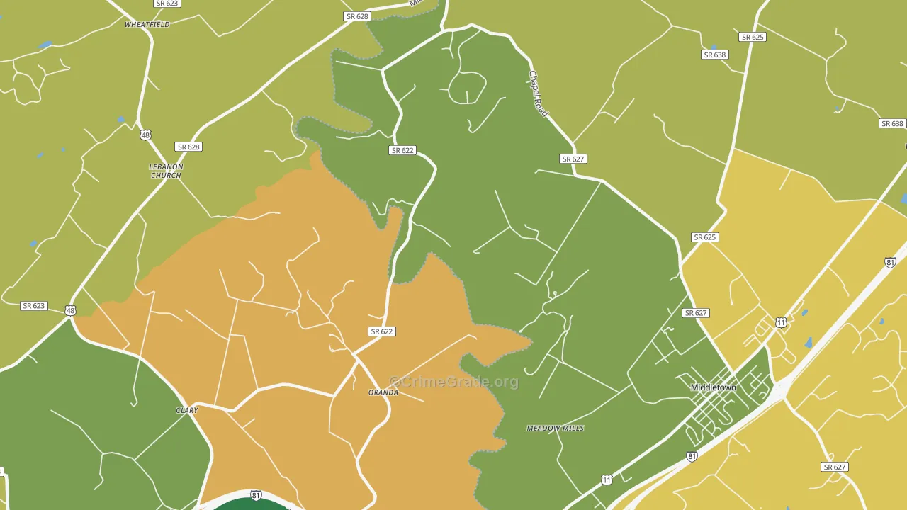 Oranda, VA Map of Vandalism Rates