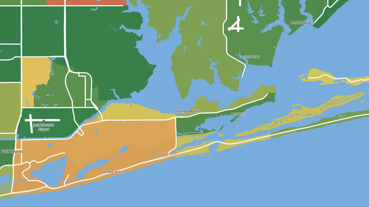 Orange Beach, AL Map of Vandalism Rates