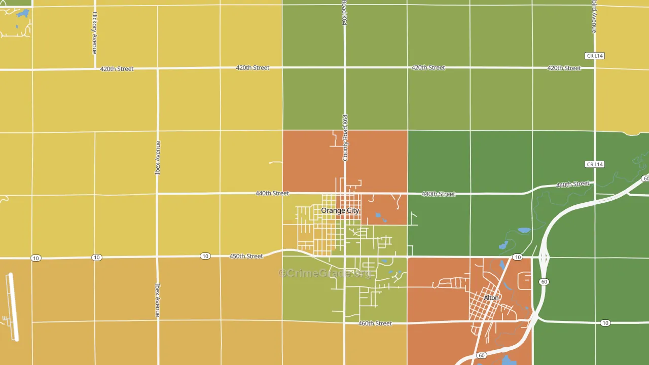 Orange City, IA Map of Vandalism Rates