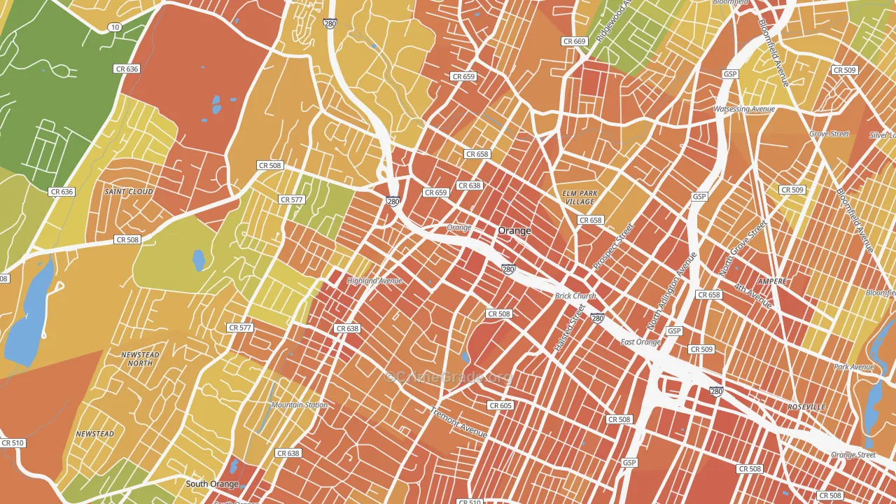 Orange, NJ Map of Vandalism Rates