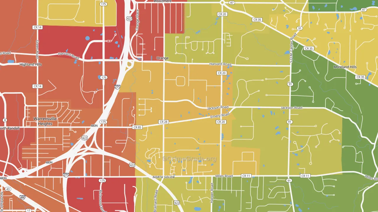 Orange, OH Map of Vandalism Rates