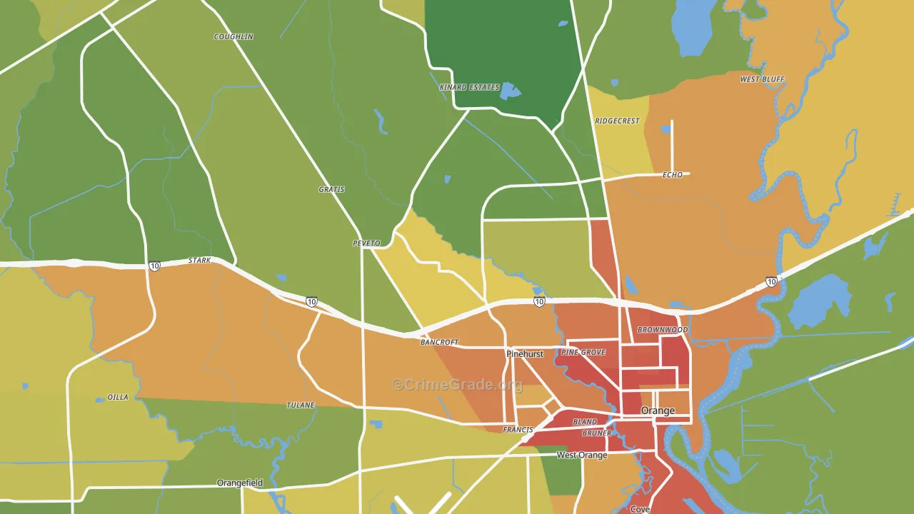 Orange, TX Map of Vandalism Rates