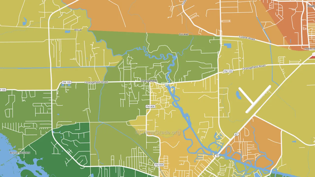 Orangefield, TX Map of Vandalism Rates