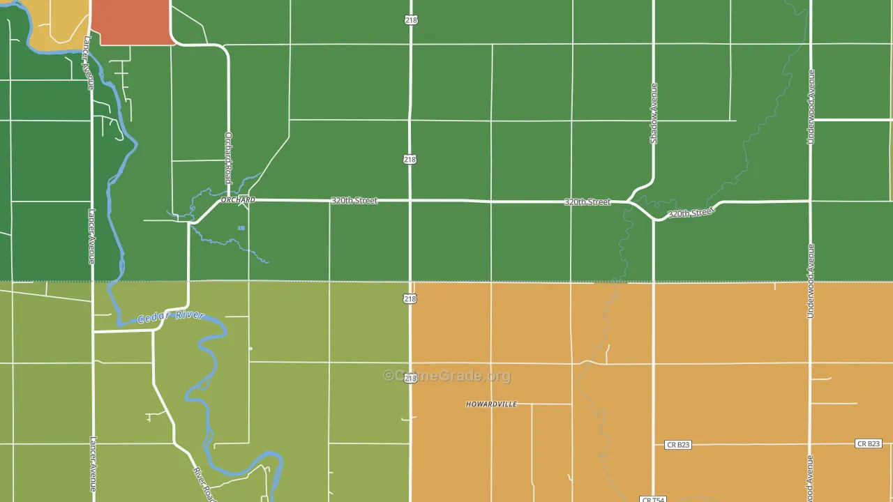 Orchard, IA Map of Vandalism Rates