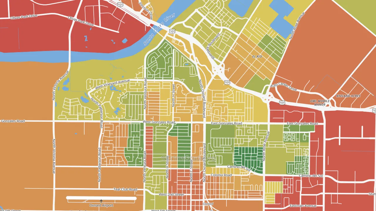 Orchard, Oxnard, CA Map of Vandalism Rates
