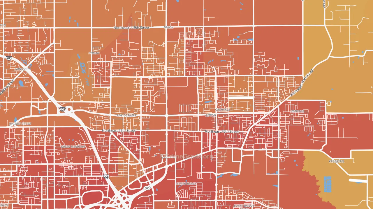 Orchards Area, Orchards, WA Map of Vandalism Rates