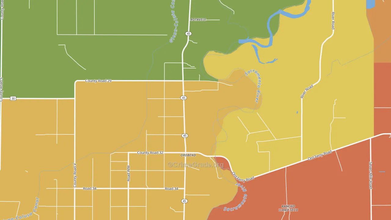 Ordbend, CA Map of Vandalism Rates