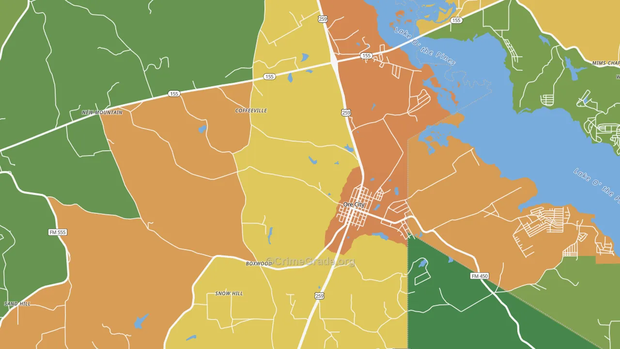 Ore City, TX Map of Vandalism Rates