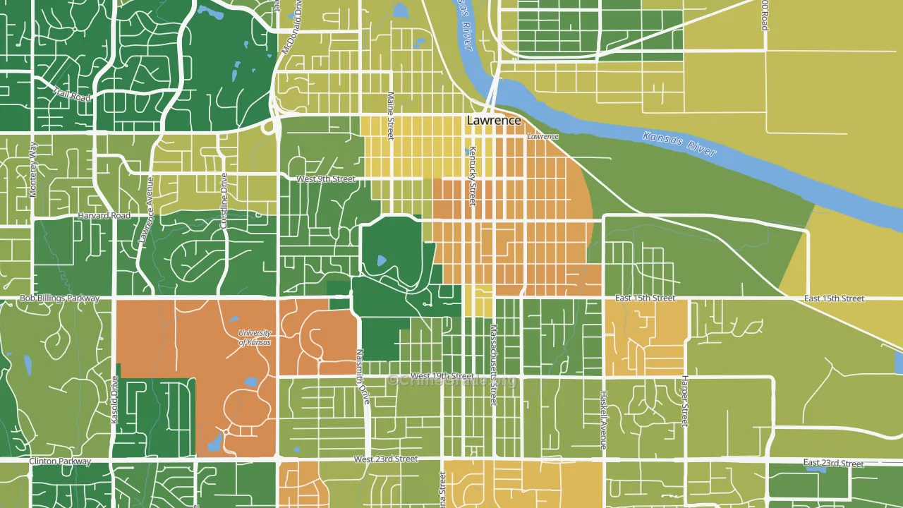 Oread, Lawrence, KS Map of Vandalism Rates