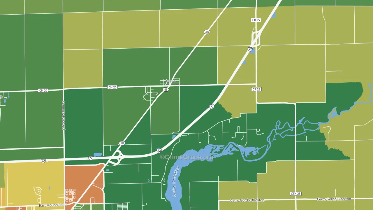 Oreana, IL Map of Vandalism Rates