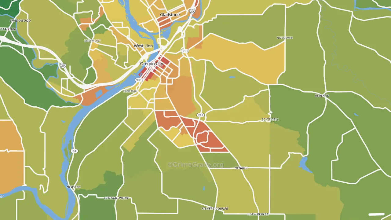 Oregon City, OR Map of Vandalism Rates