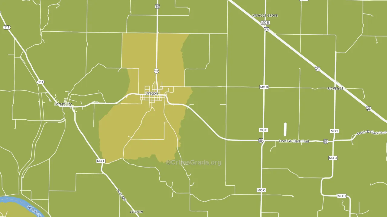 Oregon, MO Map of Vandalism Rates