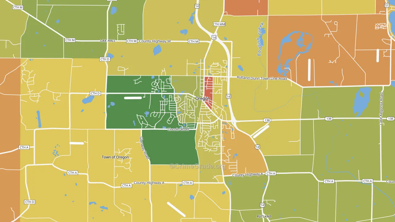 Oregon, WI Map of Vandalism Rates