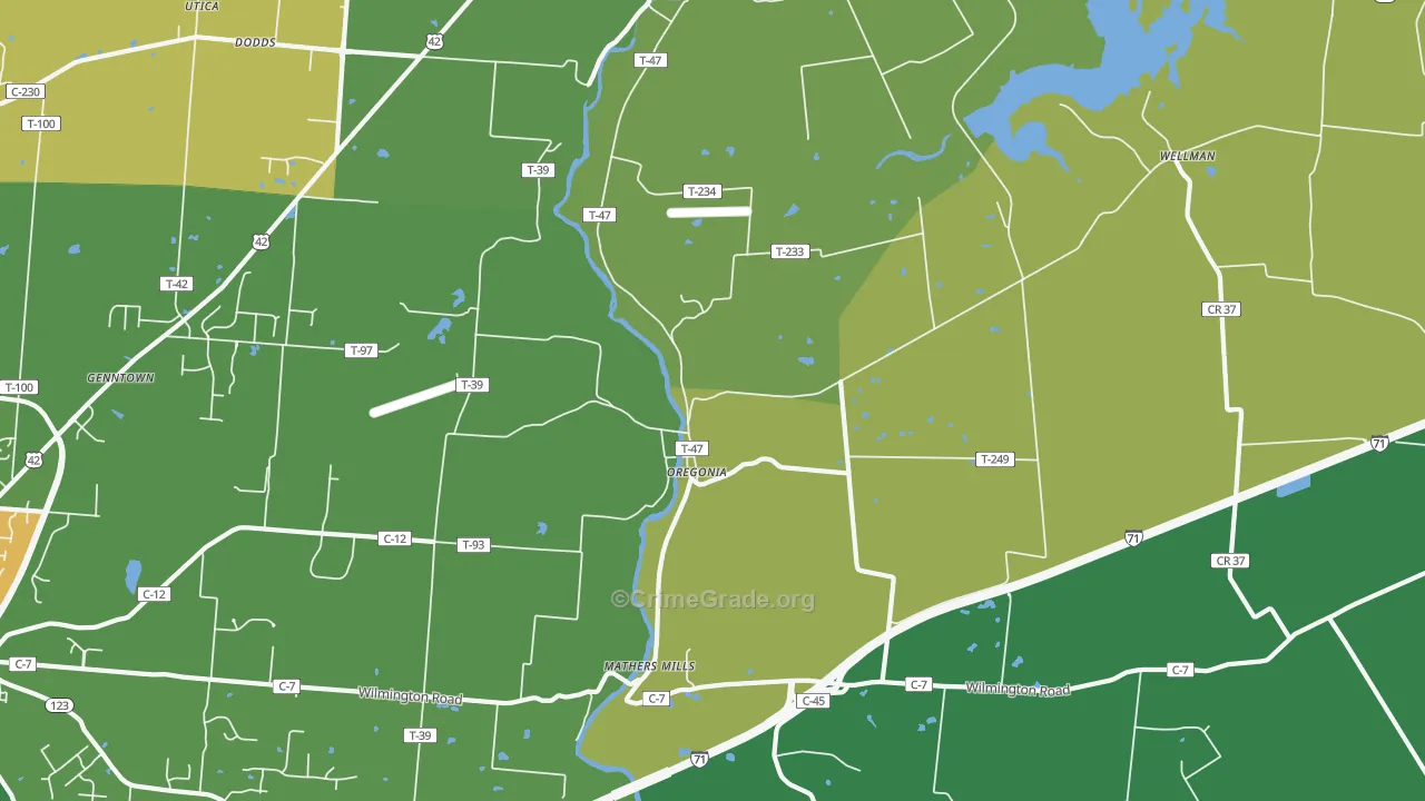 Oregonia, OH Map of Vandalism Rates