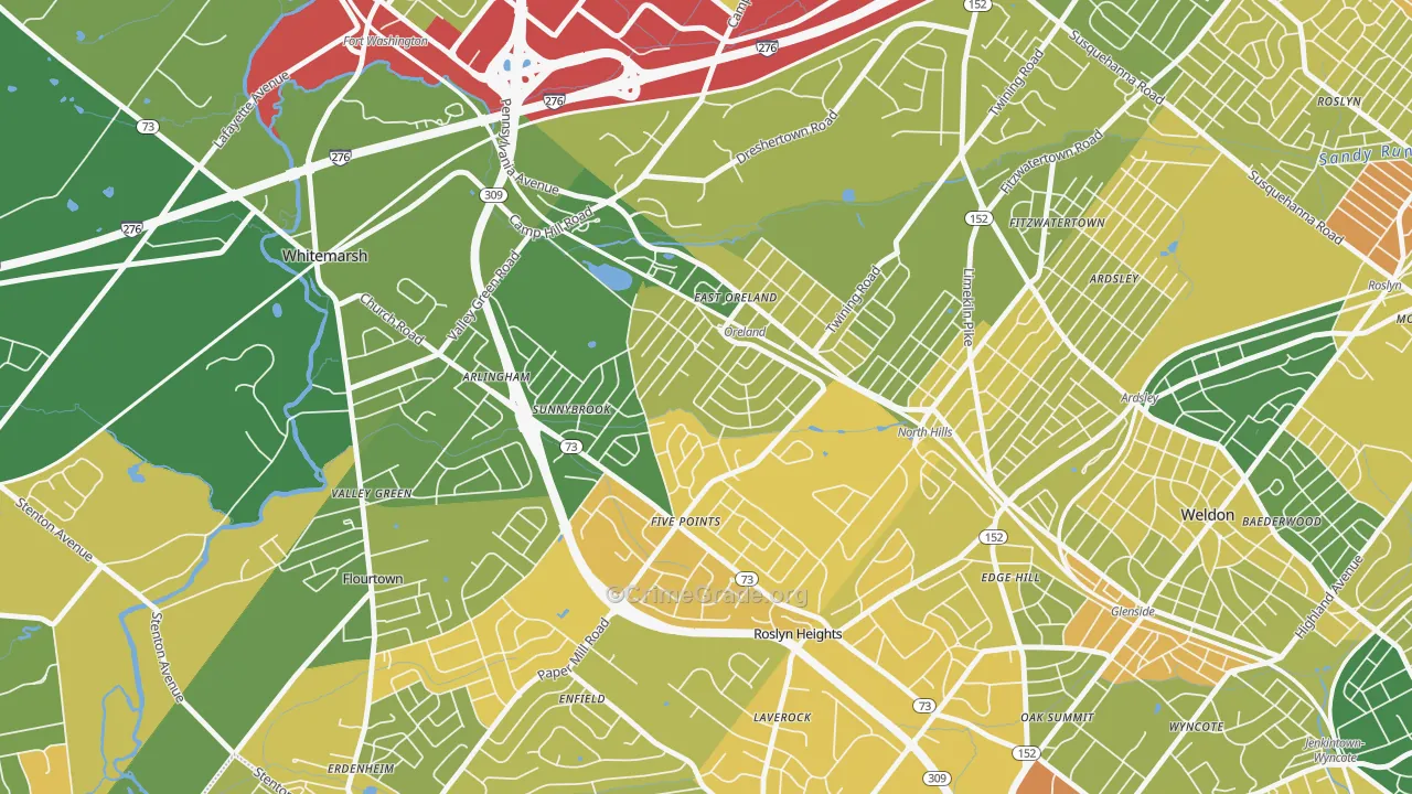 Oreland, PA Map of Vandalism Rates