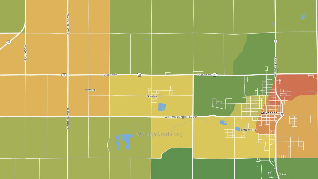 Orestes, IN Map of Vandalism Rates