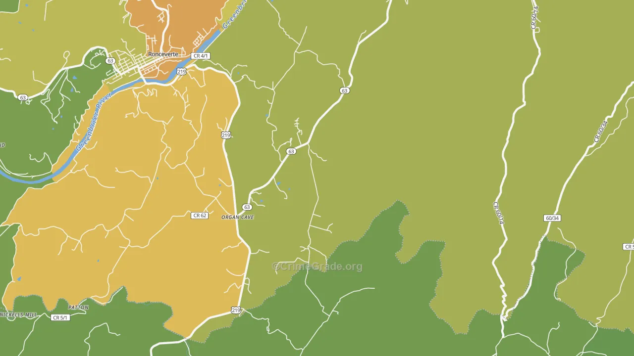 Organ Cave, WV Map of Vandalism Rates