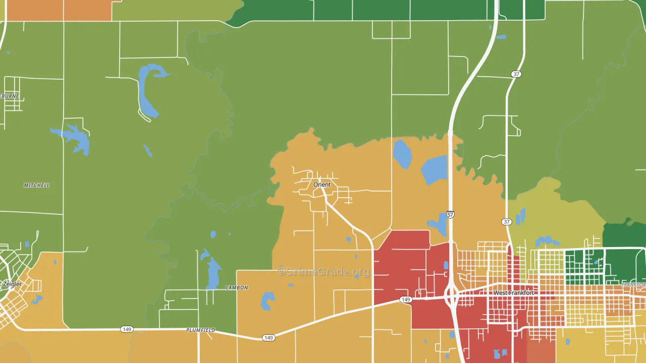 Orient, IL Map of Vandalism Rates