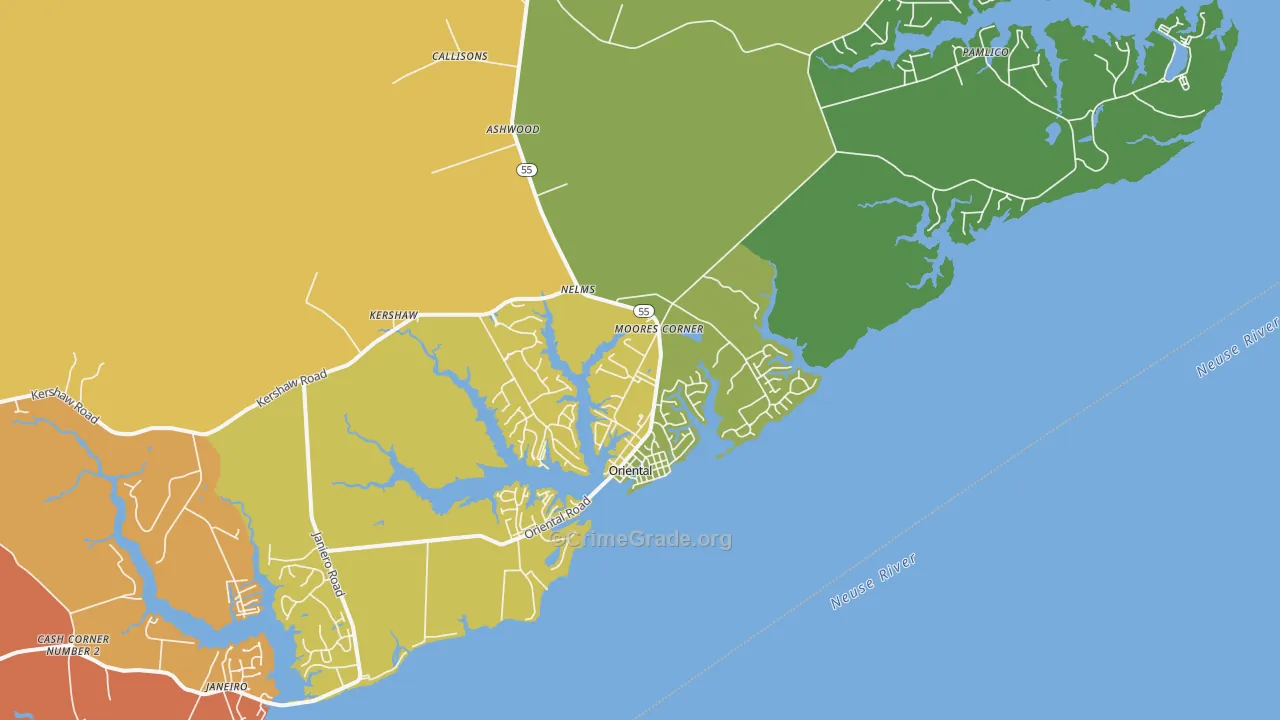 Oriental, NC Map of Vandalism Rates