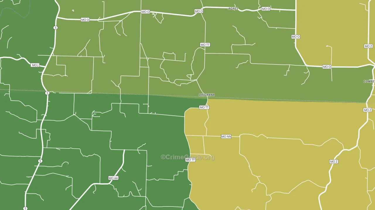 Origanna, MO Map of Vandalism Rates