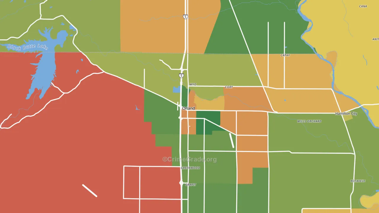Orland, CA Map of Vandalism Rates