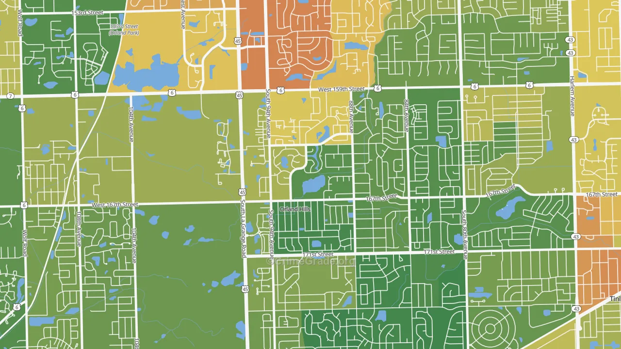 Orland Hills, IL Map of Vandalism Rates