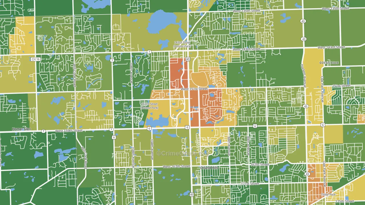 Orland Park, IL Map of Vandalism Rates
