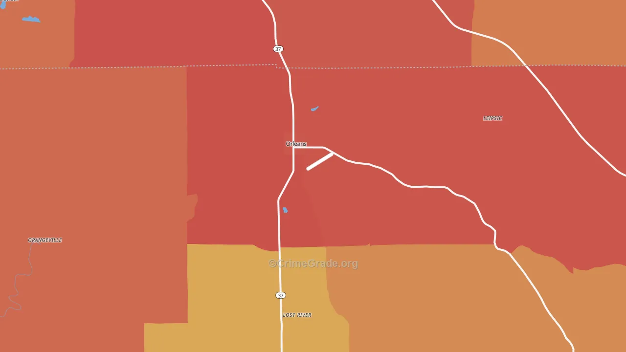 Orleans, IN Map of Vandalism Rates