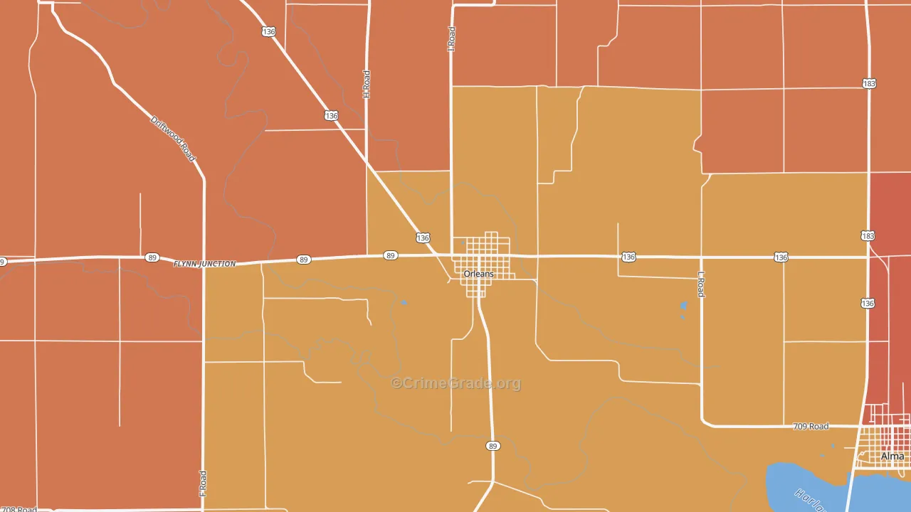 Orleans, NE Map of Vandalism Rates