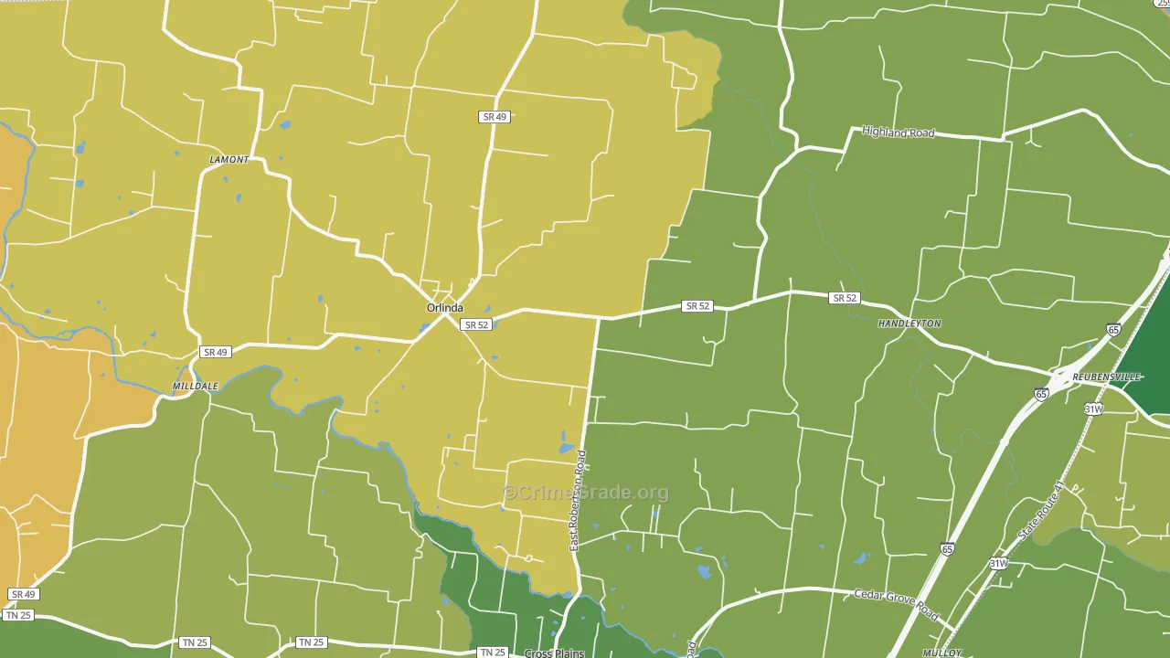 Orlinda, TN Map of Vandalism Rates
