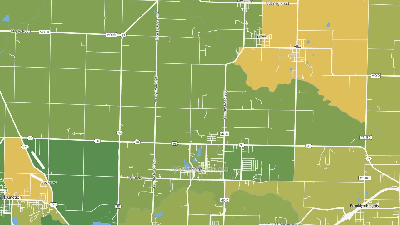 Oronogo, MO Map of Vandalism Rates