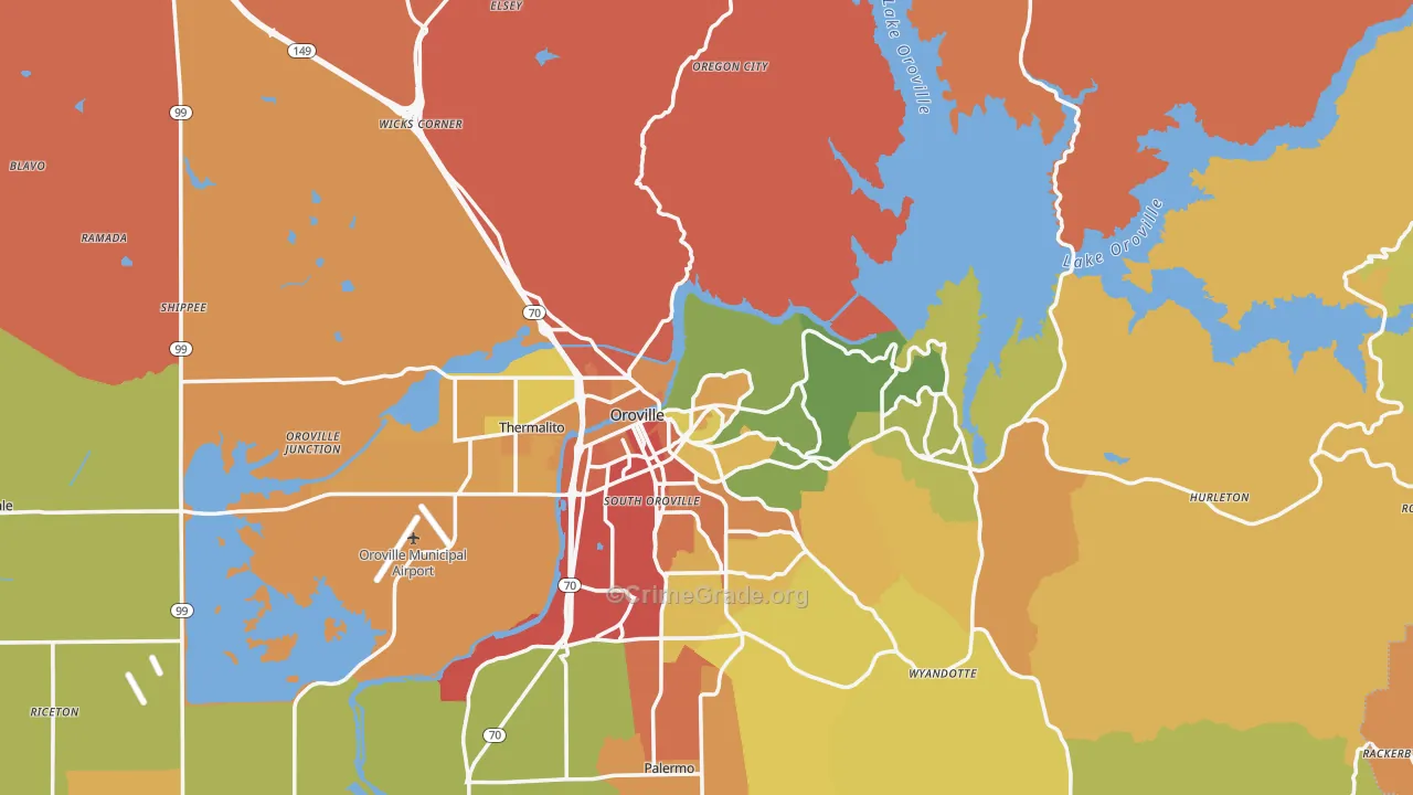 Oroville, CA Map of Vandalism Rates