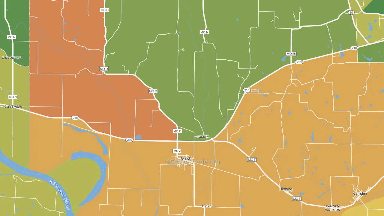 Orrick, MO Map of Vandalism Rates